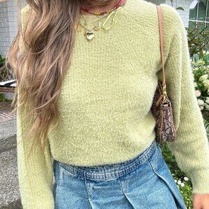 Women's Cozy Feminine Soft Fuzzy Knit Sweater Top | Soft Green